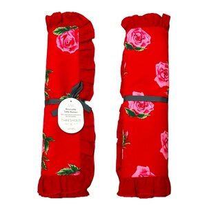 Red & Pink Roses Reversible Cotton Ruffle Flower 🌹 Floral Table Runner NWTS NEW